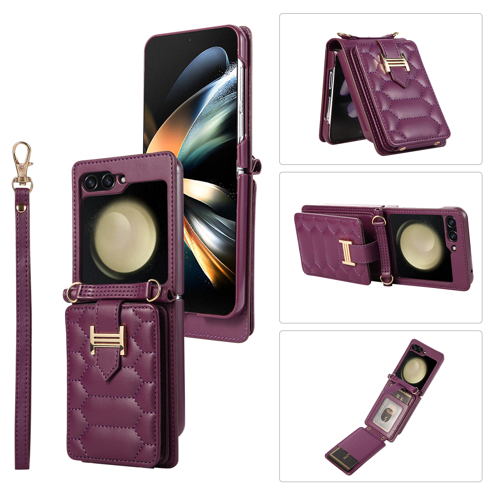 Luxury Diamond Diagonal Card Holder Case For Samsung Z Flip Phone_voghion.com
