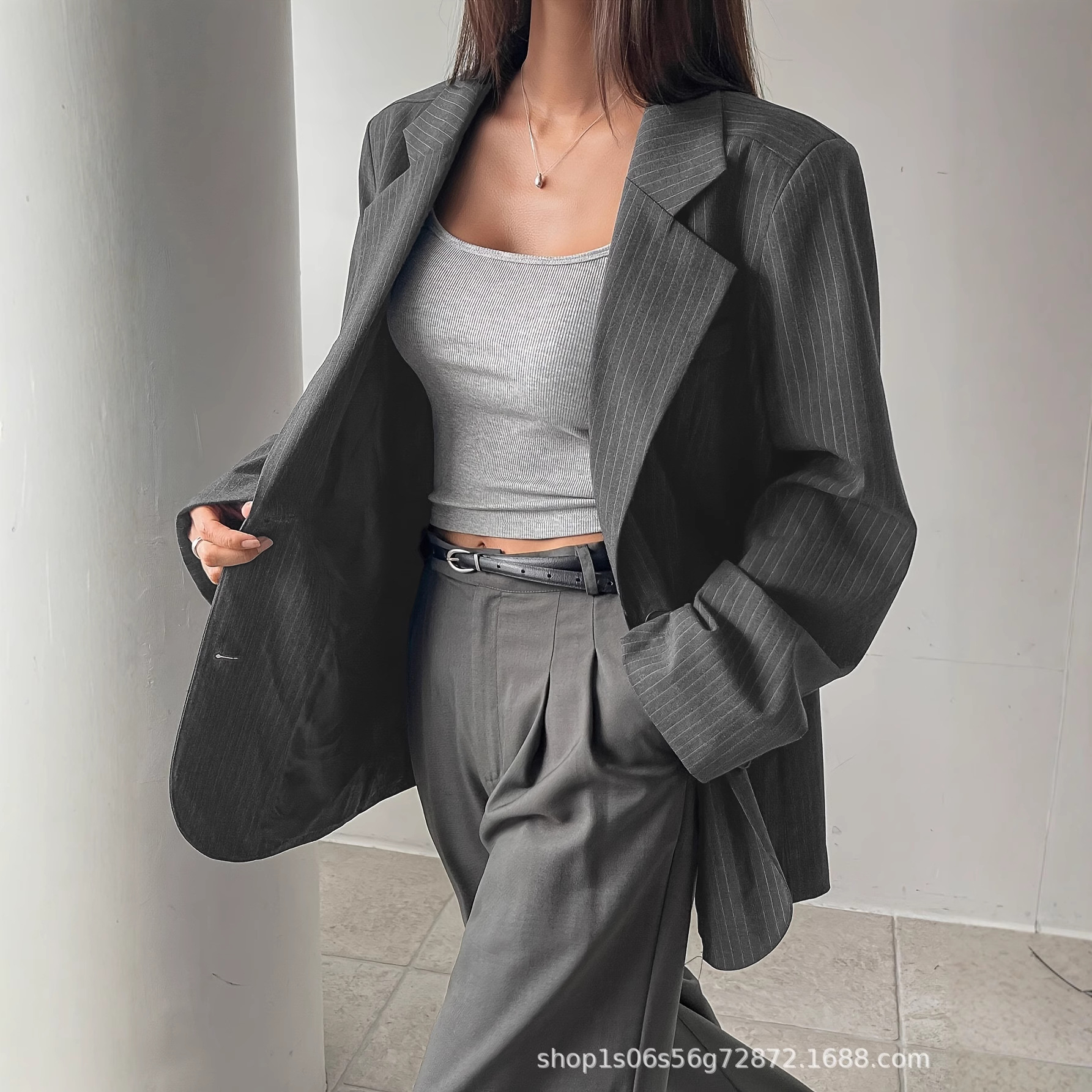 New Fashion Long-Sleeve Striped Casual Loose Commuting Dating Versatile Women's Blazer