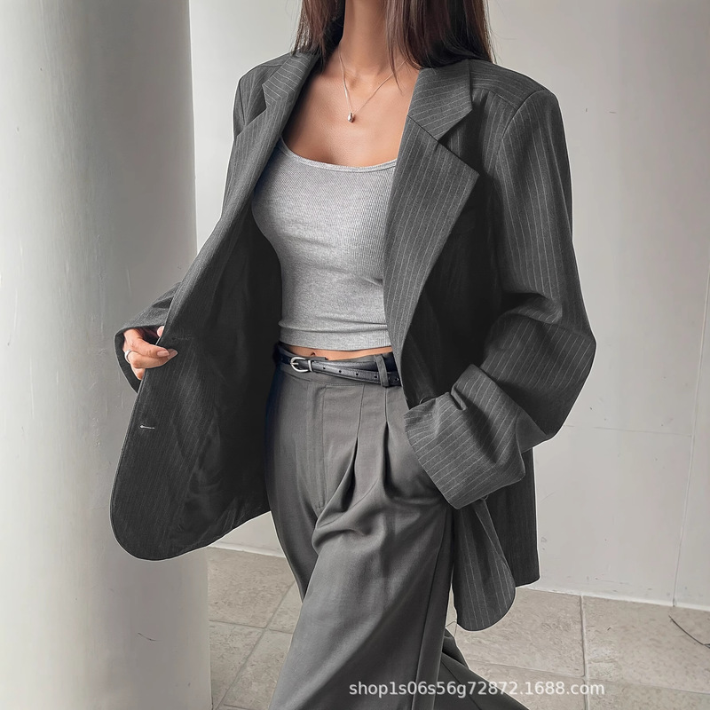 New Fashion Long-Sleeve Striped Casual Loose Commuting Dating Versatile Women's Blazer
