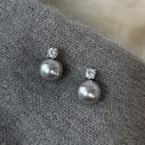 S999 sterling silver earrings for women small sweet potato Australian white real hemp lavender Princess Diana Shijia pearl earrings round earrings