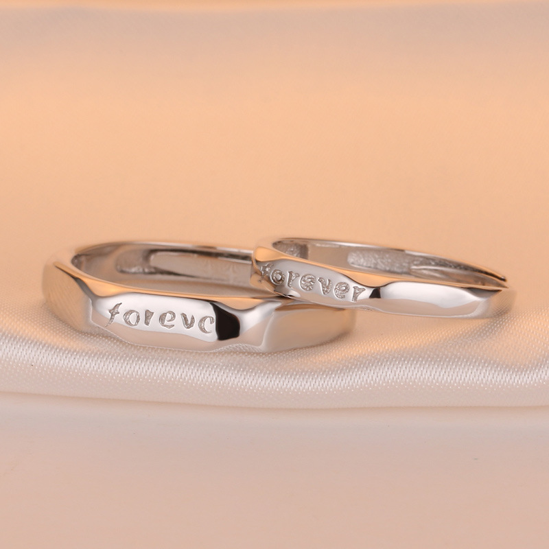 Japonés y coreano S925 plata esterlina joyería simple rombo geométrico letras inglesas anillo abierto hombres y mujeres pareja anillo