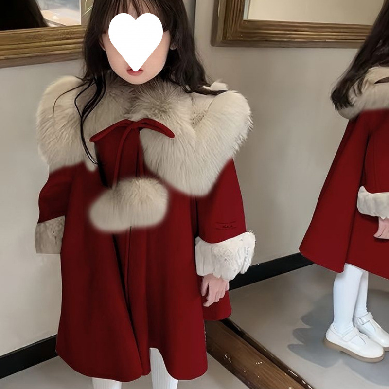 소녀 코트 가을과 겨울 2023 새 겨울 망토 코트 신년 옷 소녀 기모 붉은 새해 옷
