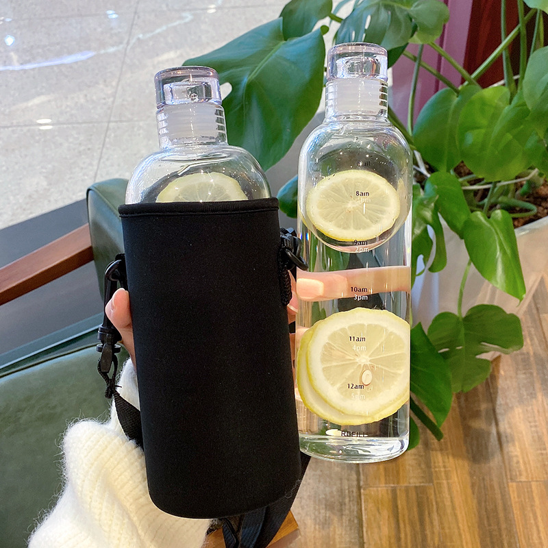 簡約時間刻度玻璃杯高顏值杯子耐高溫咖啡果汁牛奶杯透明便攜水杯