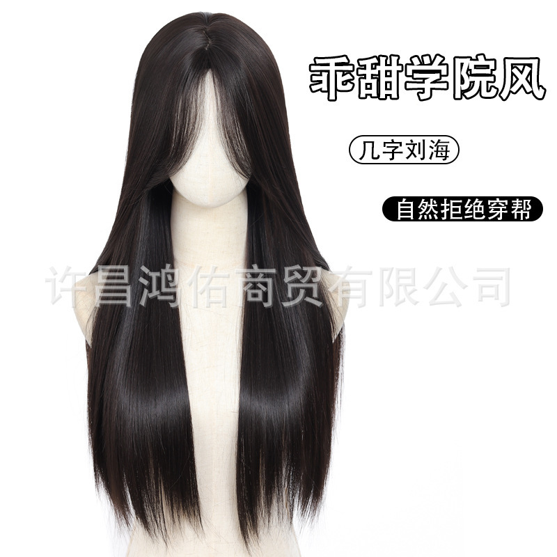 Black Long Straight Hair with Middle Parting, No Bangs Wig, Black Long Straight Natural Full Head Wig for Women