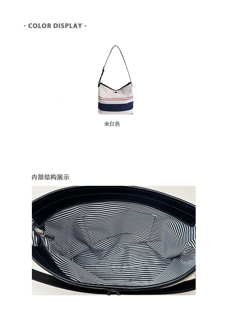Korean version large-capacity women's 2025 new style fashionable canvas striped single-shoulder underarm bag casual commuting tote bag Specification drawing