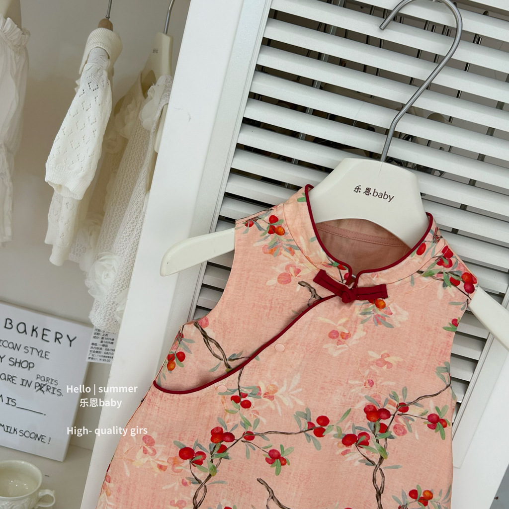 [Le En baby] Nuevo vestido cheongsam chino para niñas Falda de chaleco sin mangas Estilo chino Bebé Hanfu Verano