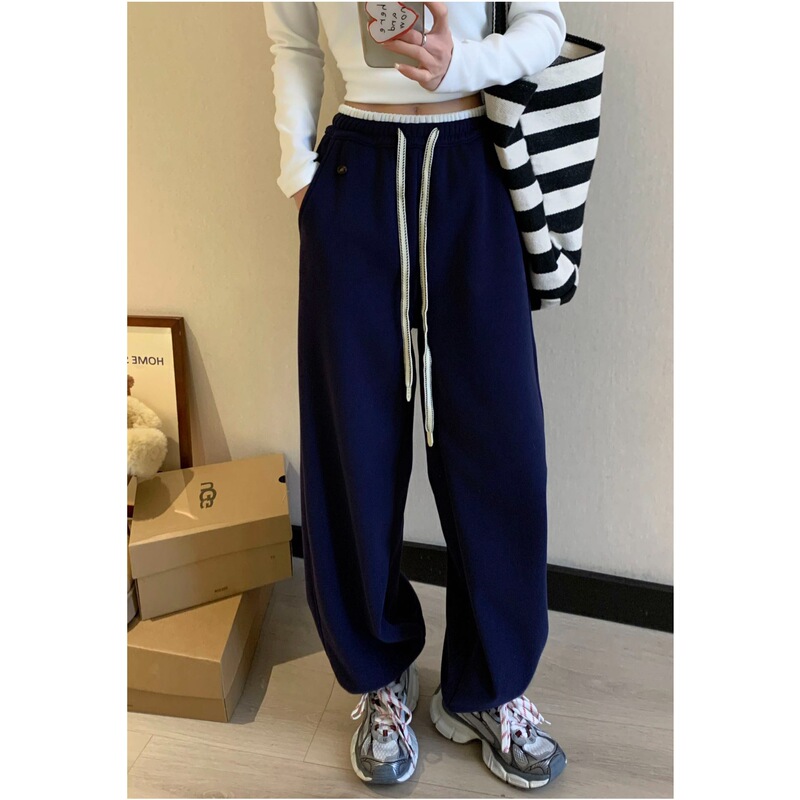Fleece-Lined Thick Snow Pants Jogger Sweatpants for Women Autumn Winter Loose Drape Slimming Casual