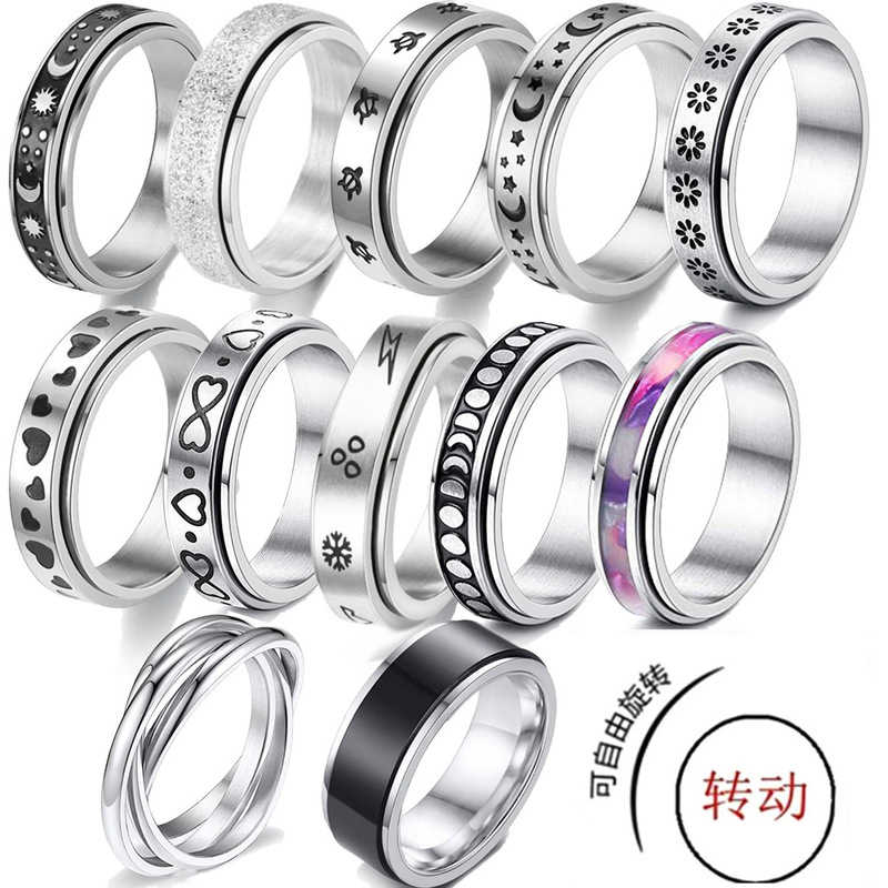 Amazon's Cross-Border Best-Selling Titanium Steel Rotating Stress-Relief Ring, European and American Stainless Steel Anti-Anxiety Couple's Ring Amazon's Cross-Border Best-Selling Titanium Steel Rotating Stress-Relief Ring, European and American Stainless Steel Anti-Anxiety Couple's Ring