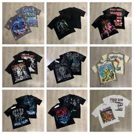 跨境美潮26SS新款First row白墨直喷烫钻高品质纯棉短袖T恤直发集