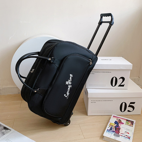Large-capacity trolley travel bag with printed logo, women's portable travel bag, men's Korean style foldable carry-on suitcase trolley bag