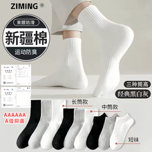 纯棉袜子春夏薄款黑白灰纯色抗菌束腰透气防臭商务休闲运动中筒袜
