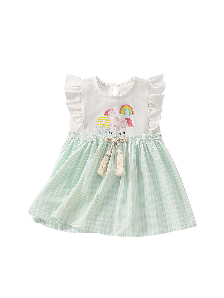 Vestido de niña malwee transfronterizo verano nuevo estilo europeo y americano niños pequeños y medianos cuello redondo manga corta estilo occidental falda de niña