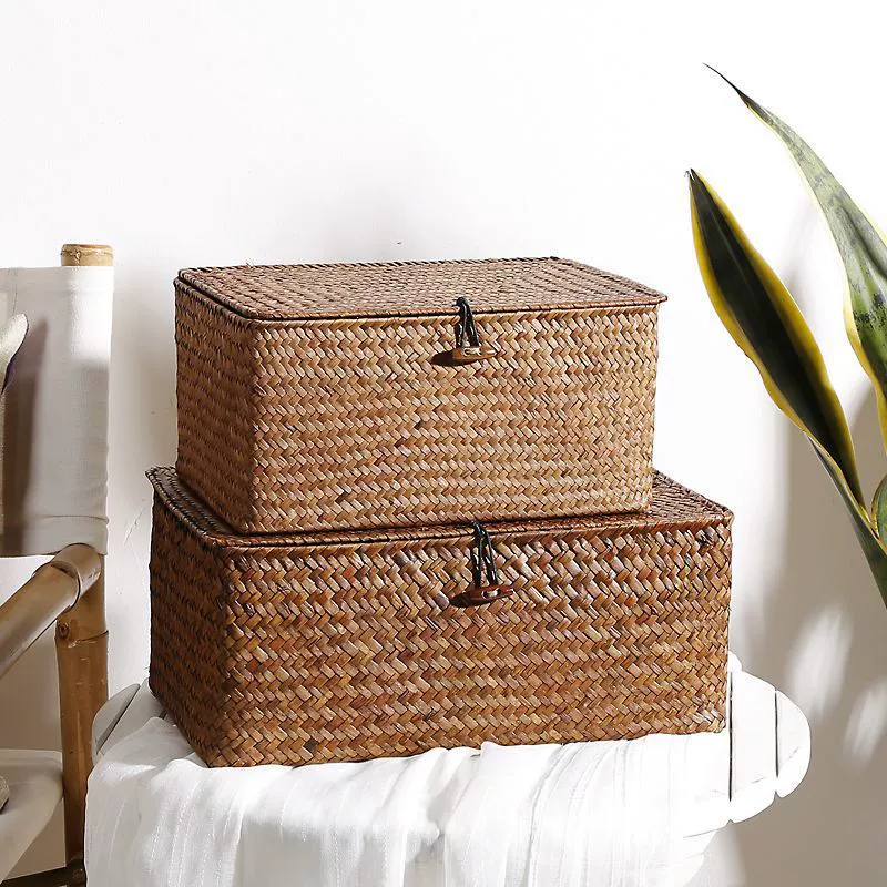 Woven straw big storage basket, table rectangular corrective bodysuit, storage box
