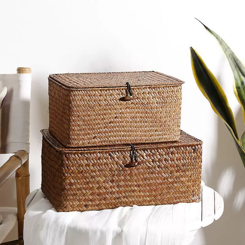 Woven straw big storage basket, table rectangular corrective bodysuit, storage box