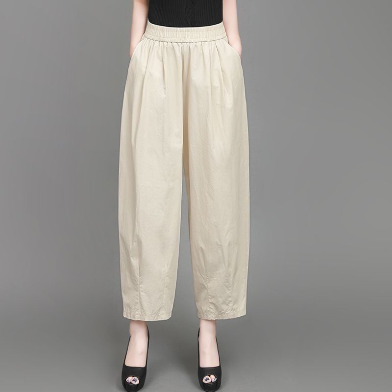 100% Pure Cotton Plus-Size Thin High-Waisted Loose Cropped Pants for Women, New Summer Lantern Cargo Pants, Casual and Slimming 100% Pure Cotton Plus-Size Thin High-Waisted Loose Cropped Pants for Women, New Summer Lantern Cargo Pants, Casual and Slimming