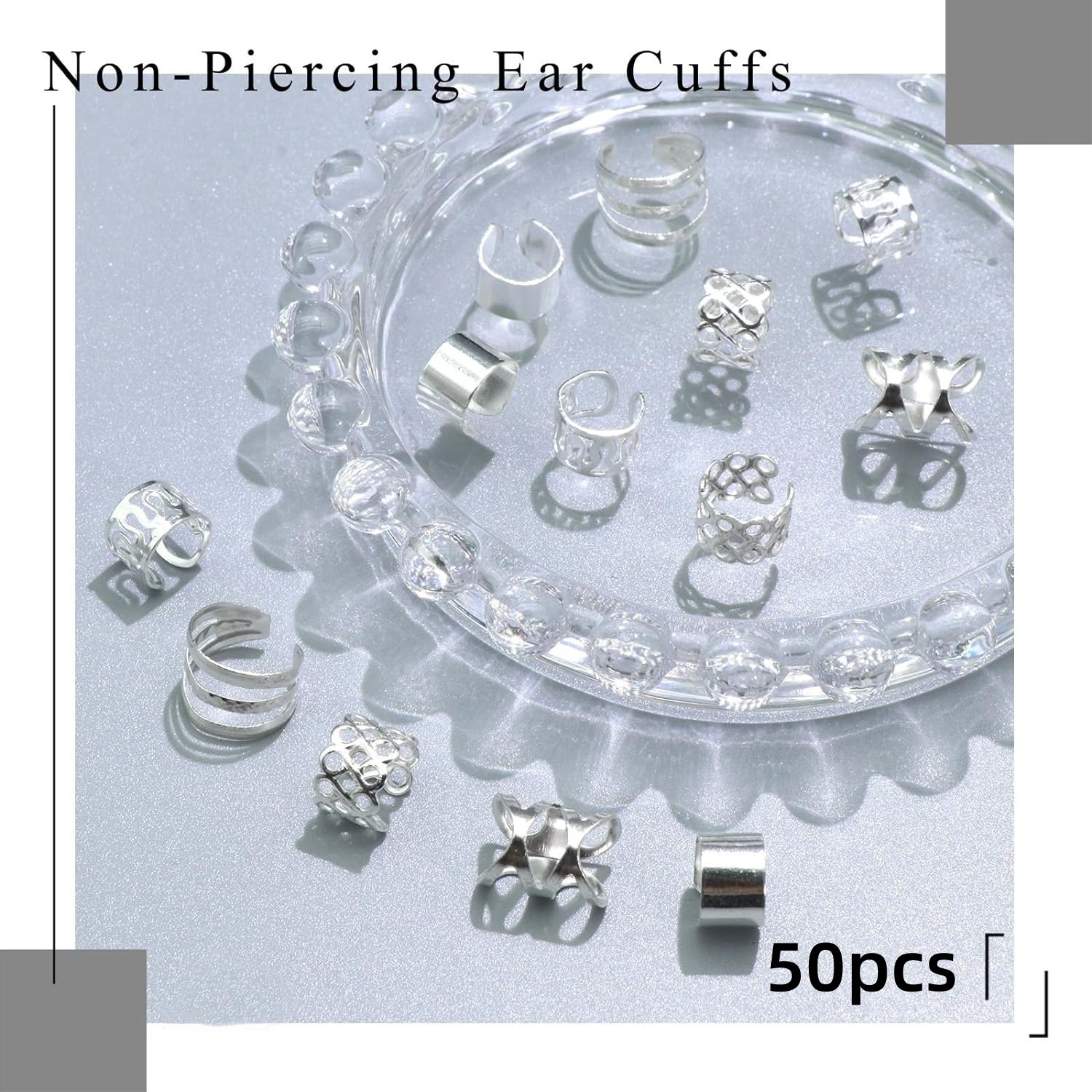 50PCS aleación joyería de pelo trenzas accesorios de trenza metálica clip de trenza orejas no perforantes cuentas de barba manga de pelo