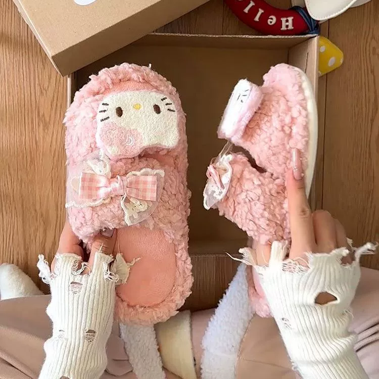 Тапочки Hello Kitty, милые зимние домашние туфли, комфортные, корейский стиль, 2025