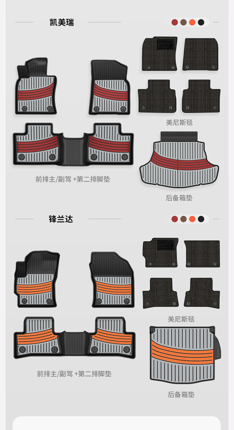 Toyota Prado Camry Highlander Avalon Rongfang Platinum 7 3X Special Colorful Tpe Car Floor Mats