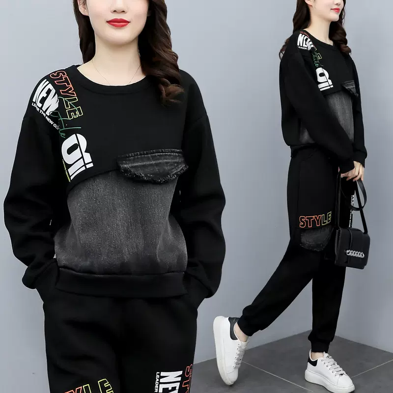 大码女装2025春秋新款休闲时尚套装胖妹妹减龄显瘦时髦卫衣两件套