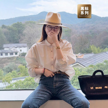 莉贝琳sisy黑标手造衬衫亚麻棉豌豆领白色百搭长袖上衣女春夏衬衣