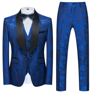 Cross-border Amazon Foreign Trade men's dress 803 host MC wedding best man Jacquard three-piece 3D map