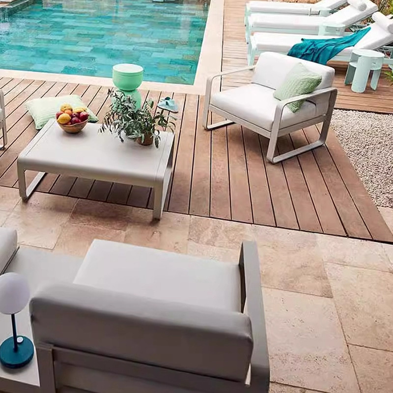 Sofá de aleación de aluminio patio al aire libre jardín villa a prueba de lluvia protección solar combinación de ocio mesa de té muebles a prueba de agua
