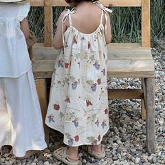 Top-grade Egg Korean-style Children's Summer 2024 New Girls' Dress Cartoon Print Tank Top Dress Cute Backless Dress