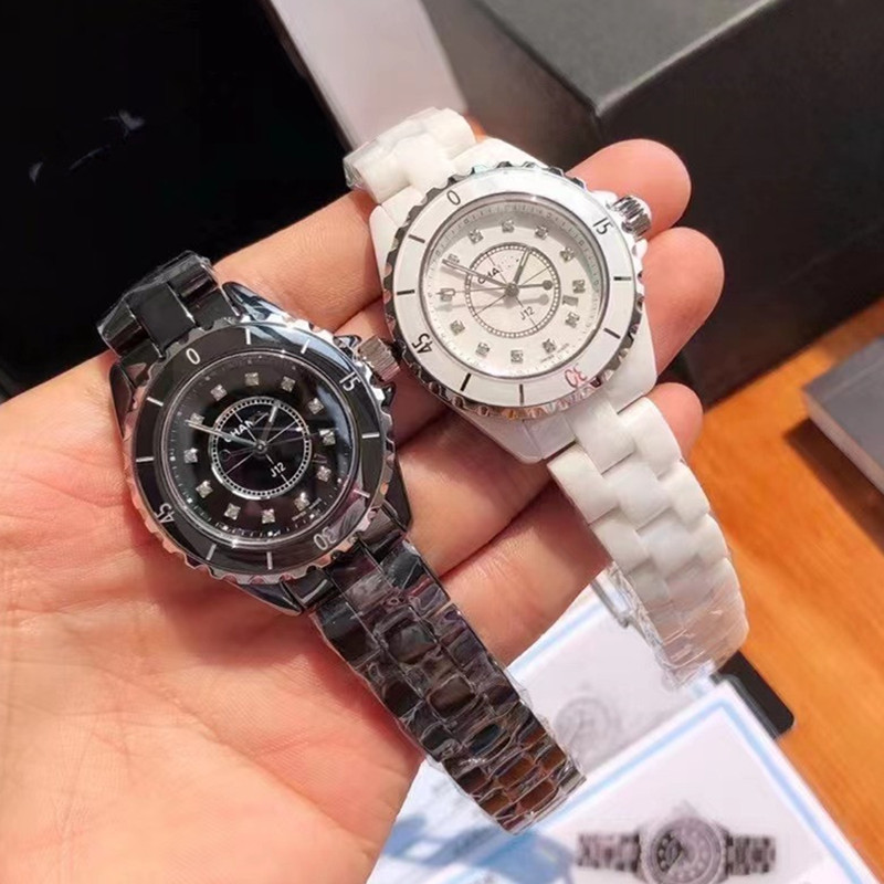 Tweed Style Watch J12 Series White Ceramic Hand Ladies Quartz Watch Waterproof Butterfly Buckle Couple Watch Men's Watch