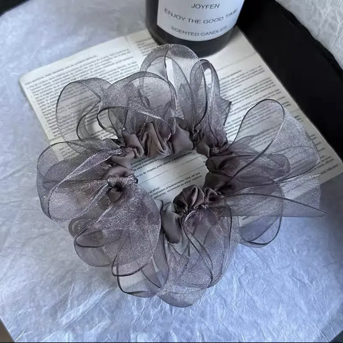 Explosiva de Douyin ~ Dongdaemun, el mismo estilo, diseño simple, anillo para el cabello de organza, bola francesa, cuerda para el cabello, accesorios para el cabello de temperamento