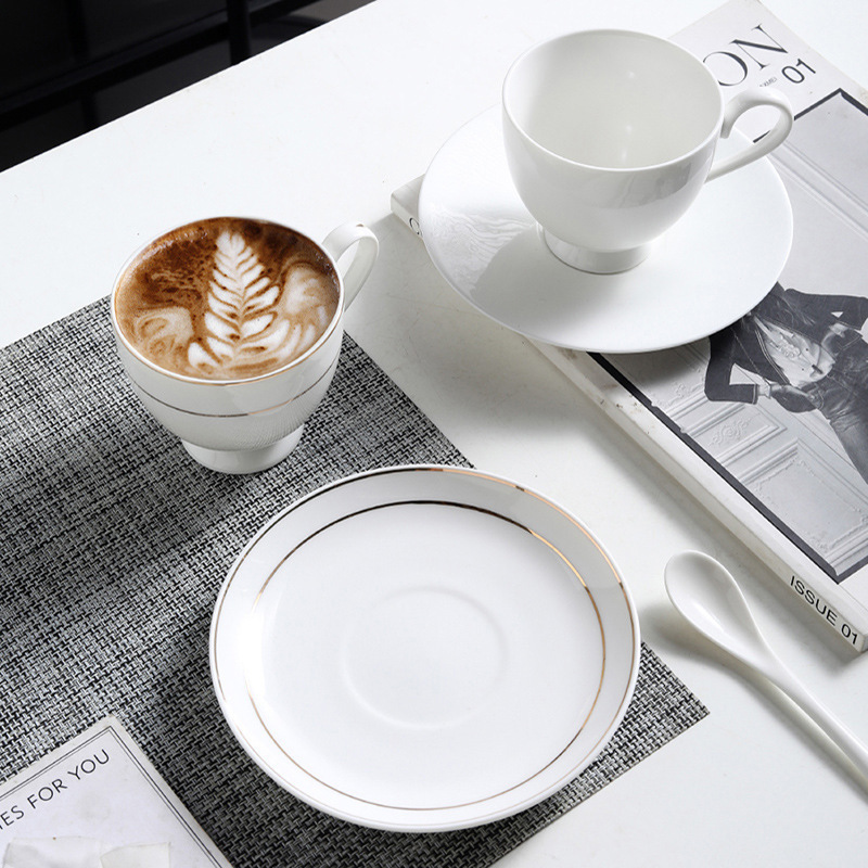 Supply Simple Coffee Cup and Saucer Office Reception Ceramic Tea Cup White Porcelain Gift Phnom Penh Cup and Saucer LOGO Printing
