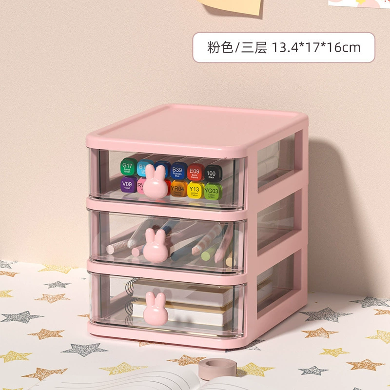 Desktop Storage Box Little Rabbit, PP+PS Transparent Drawers, 2–5 Layers, Cute Rabbit Handle