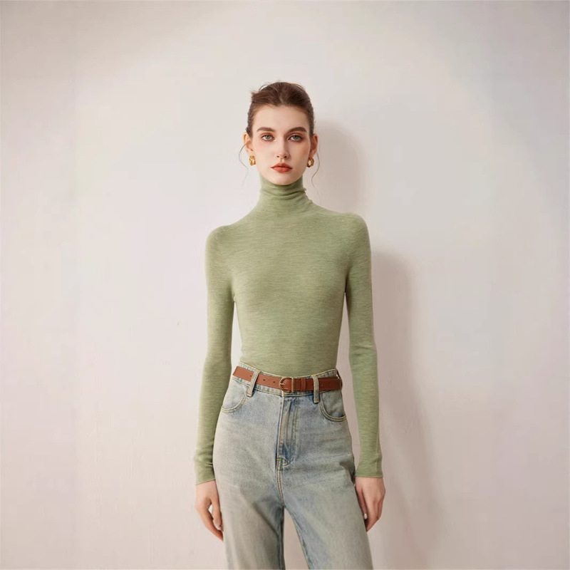 Fine-Knit Korean Style Winter Wool Sweater for Women, Turtleneck Base Layer, Slimming, Ribbed, Fitted, Machine Washable Sweater