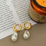 Ретро длинные серьги из жемчуга из нержавеющей стали, популярно в интернете, не выцветает