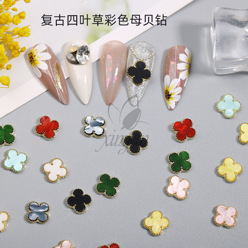 Internet celebrity new colorful Clover nail jewelry rhinestone Japanese niche design fresh simple nail decorations