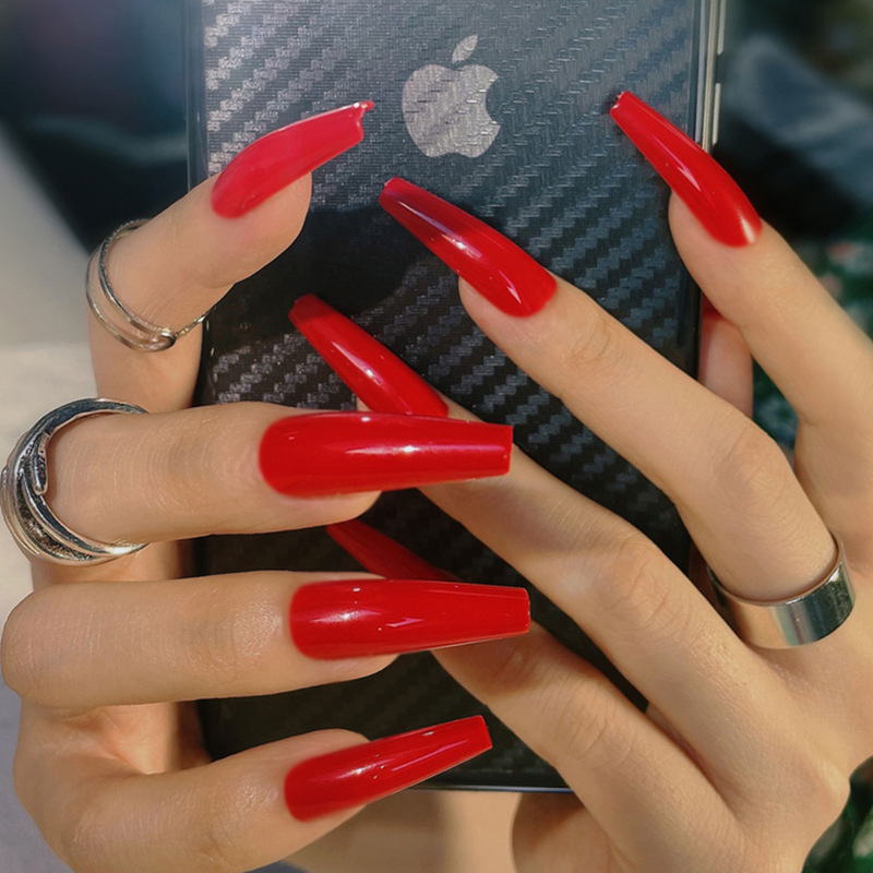 Valentine's Day Nail Art Solid Color Nail Pieces Big Red Nail Pieces Wholesale Nail Pieces Positive Red Super Long Ballet Brightening Oil