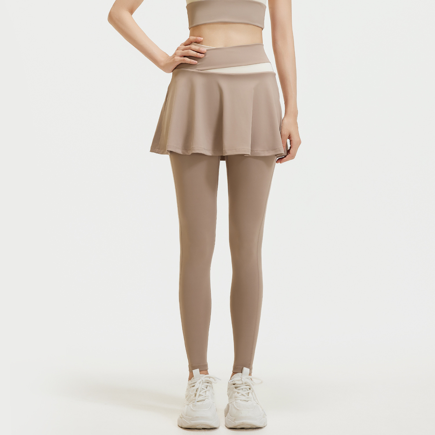 Juyitang color a juego falso de dos piezas culottes cintura alta vientre adelgazamiento fitness secado rápido desgaste exterior anti-exposición yoga pantalones para mujeres