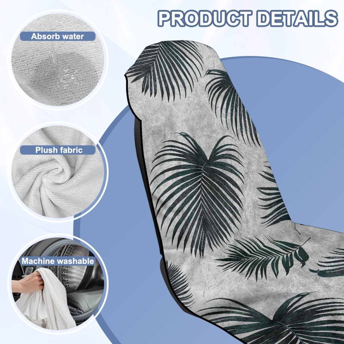 Car seat towel cover, same style as the one on Amazon, with a palm leaf print, suitable for sports cars, and designed for both men and women