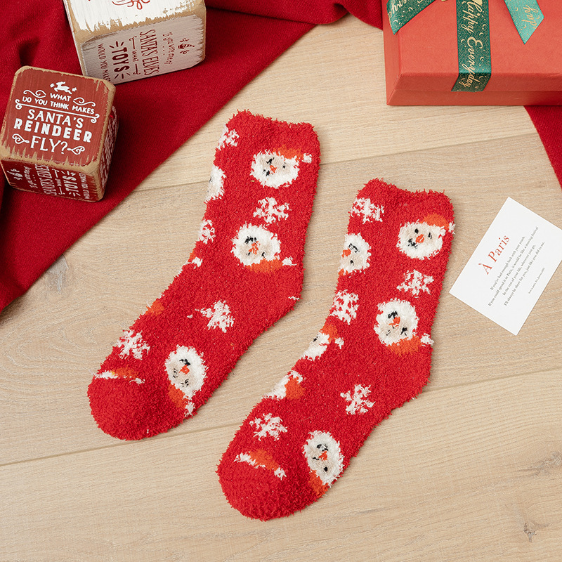 クリスマスの靴下のプレゼントの箱の女性のサンゴの絨毯の厚い保温の家の床の靴下の秋冬のぬいぐるみの床の靴下の睡眠の靴下|undefined