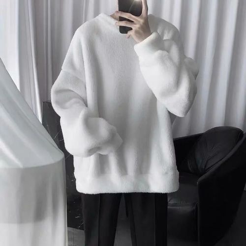 Lazy Style Outerwear Men Lamb Wool Fleece Autumn Winter Korean Version Student Loose Plush Sweatshirt Men Couple Knitwear