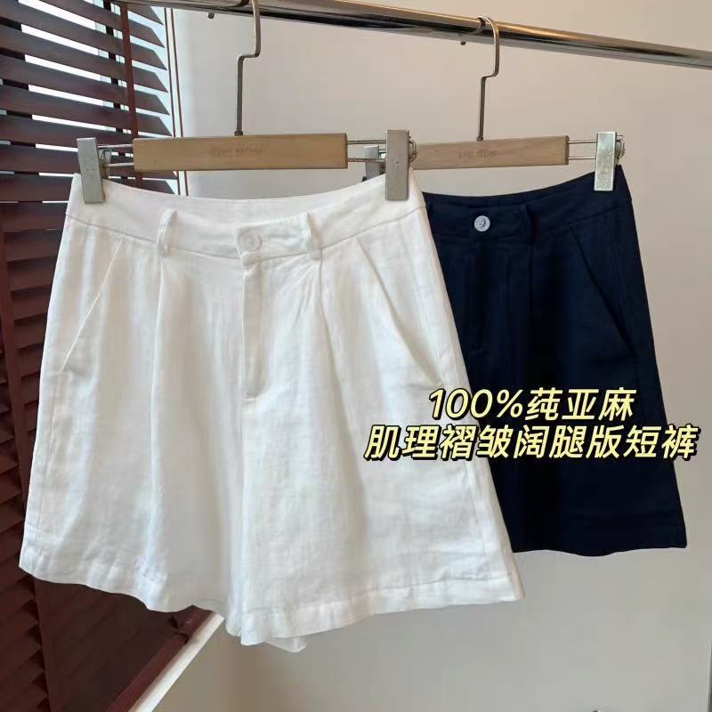 Casual and Relaxed Style, Linen A-Line Wide-Leg Version, Elastic High-Waist, Rolled Hem, Solid Color Shorts Y0616D Casual and Relaxed Style, Linen A-Line Wide-Leg Version, Elastic High-Waist, Rolled Hem, Solid Color Shorts Y0616D