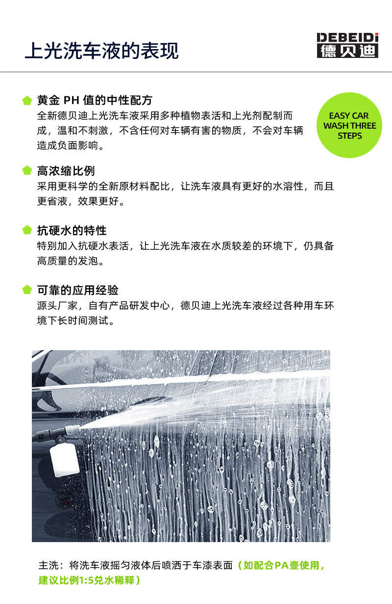 Debedi Concentrated High-Foaming Car Wash Liquid, Powerful Decontamination and Glazing, Hydrophobic Body, Long-Lasting Maintenance Coating, Does Not Absorb Dust