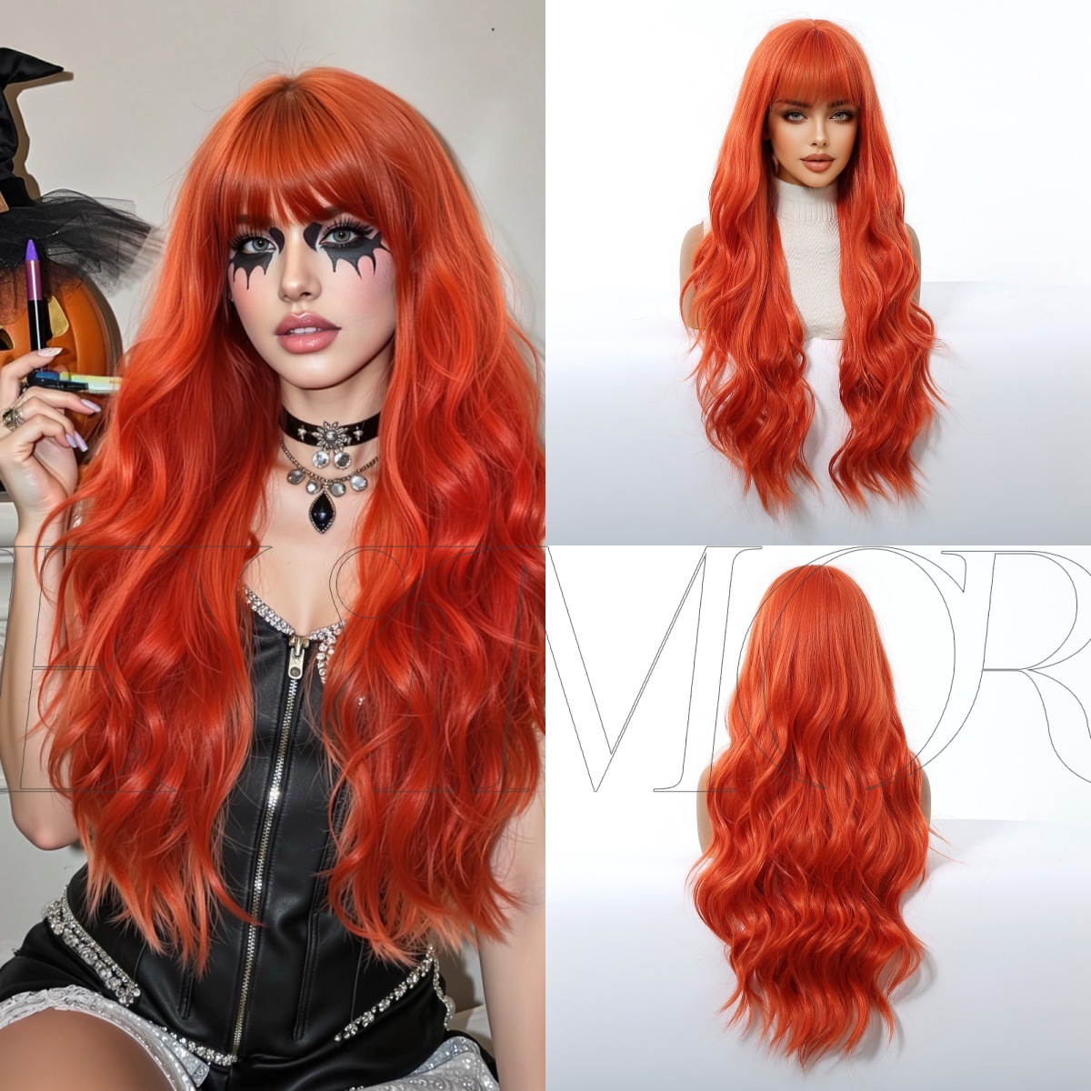 Europa y América cosplay pelucas mujeres cubierta de cabeza de color ondas grandes pelucas Halloween vestido de fiesta wig