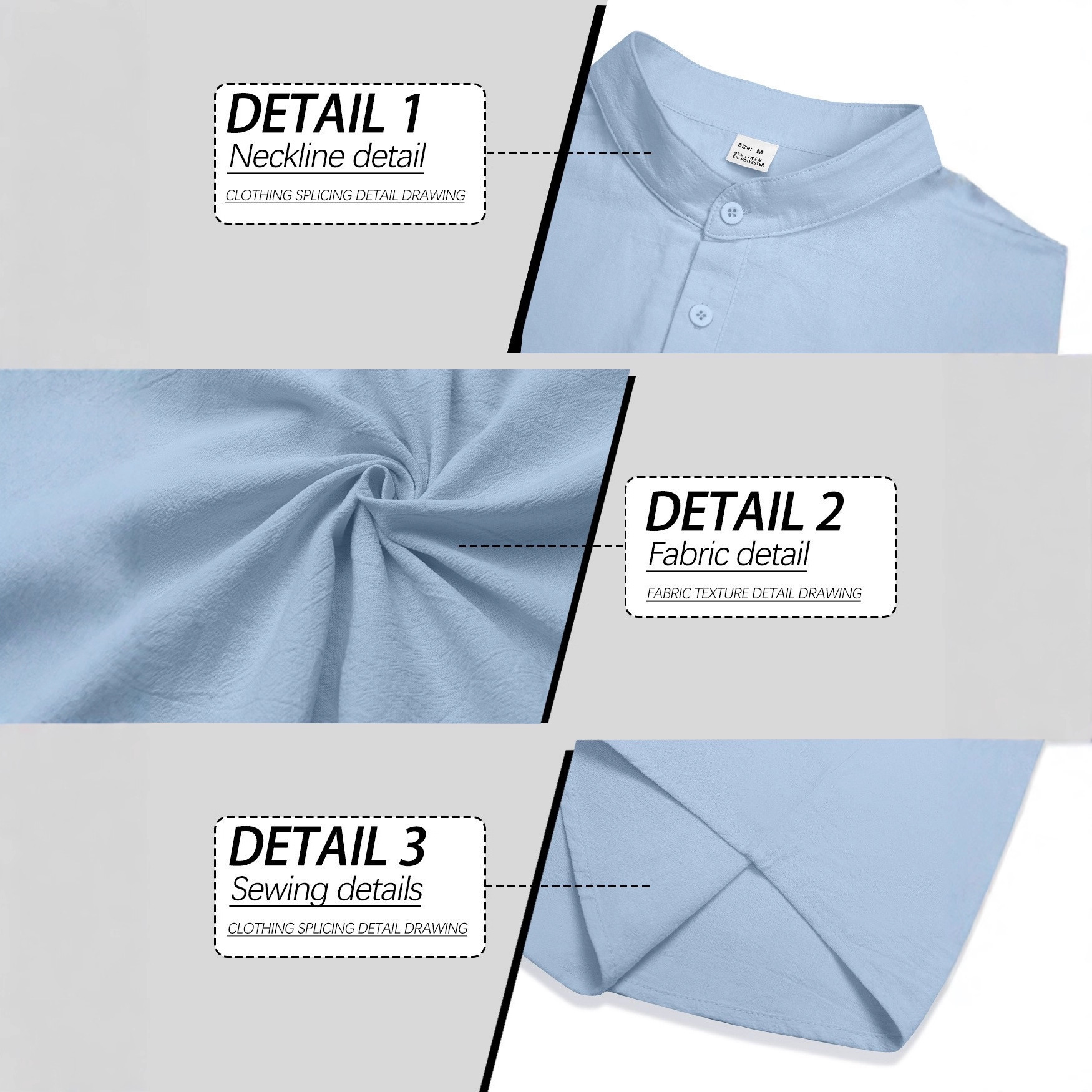 Nuevo transfronterizo Europa y América primavera y otoño delgada camisa de mangas largas deportiva de cuello vertical camisa de color sólido de algodón y lino para hombres