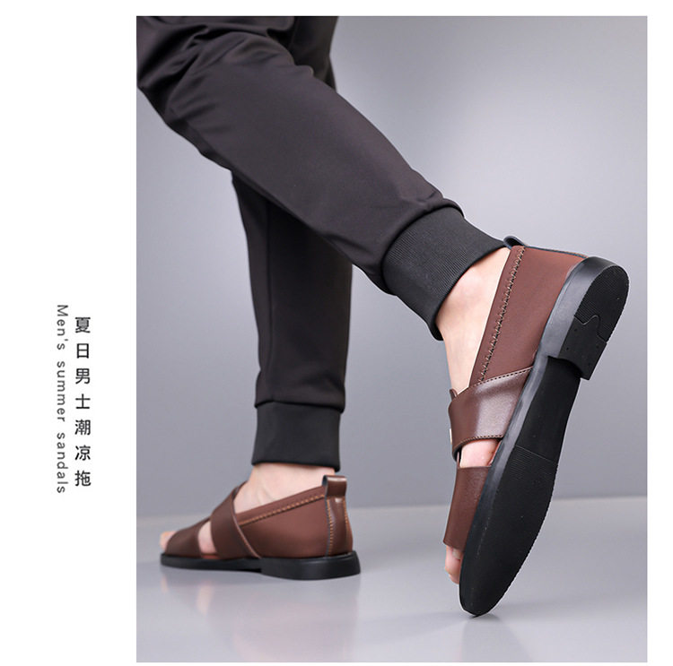 Dép sandal nam quai ngang kiểu La Mã da mềm chống trượt, hở ngón đi biển — Màu nâu , Đen chi tiết 16