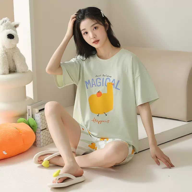 睡衣女夏季女款2025新款纯棉女士短袖套装夏天甜美可爱大码家居服