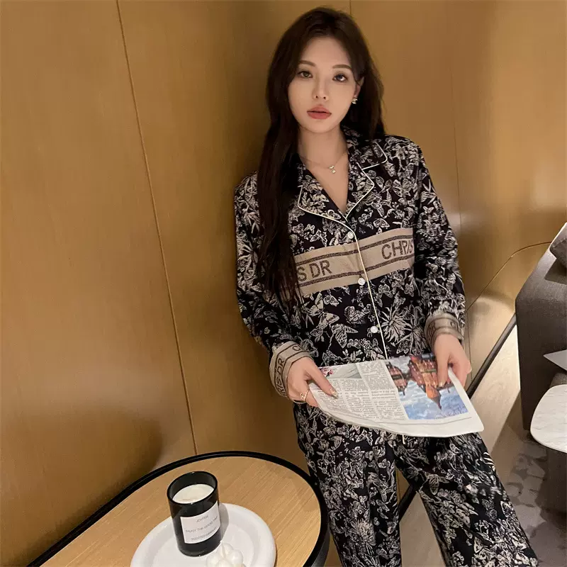 2024新款睡衣女性感黑金蝴蝶春秋长袖长裤薄款可外穿家居服批发