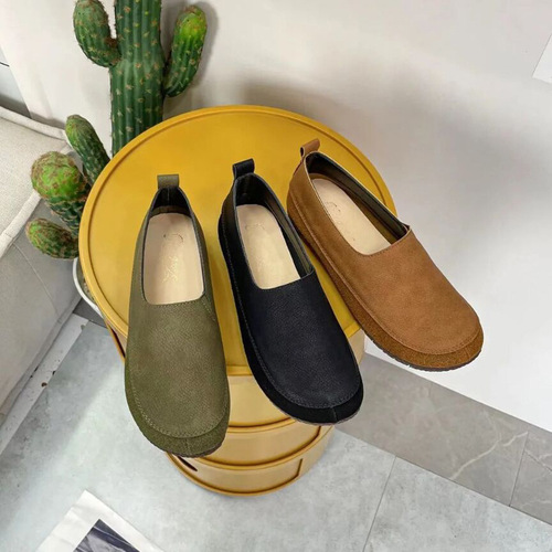 Spring New Bean Bean Shoes for Women  Casual Flat Non-slip Lightweight Fashion Sandpaper Mother's Shoes Handmade Women's Shoes