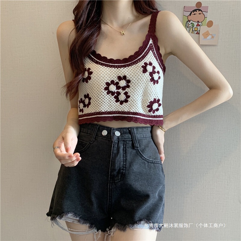 Retro Floral Knitted Camisole Women's 2025 New Outer Sleeveless Vest Top