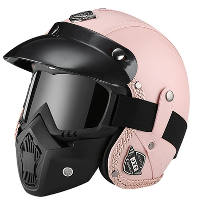 Motorcycle Safety Supplies – Helmet Men's and Women's Motorcycle - 555-leather-helmet-pink-mask-s