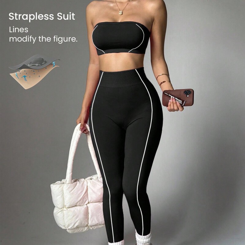 Yoga Set with Chest Wrap, Leggings, and Tight Pants Shein Amazon Tk Hot-Selling Peach Butt Women's Fitness Sportswear